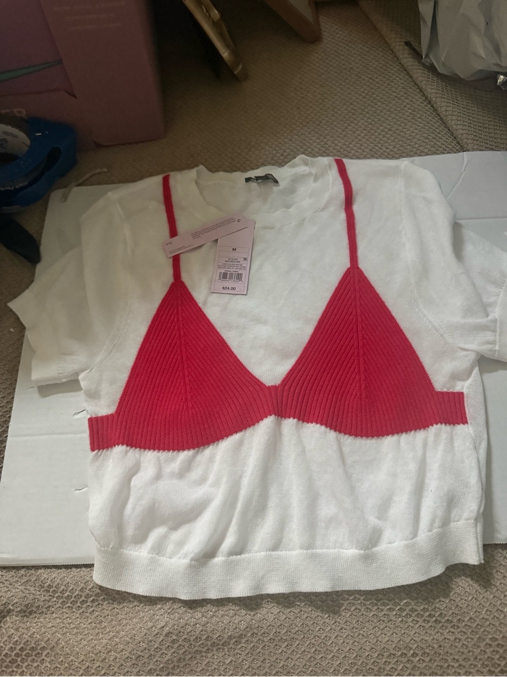 Universal Thread Red White Knit Tank Top NWT Size M